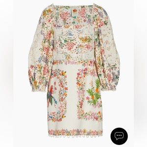 FARM Rio Delicate Forest Scarves Billowy-Sleeve Embroidered Minidress - Size XS